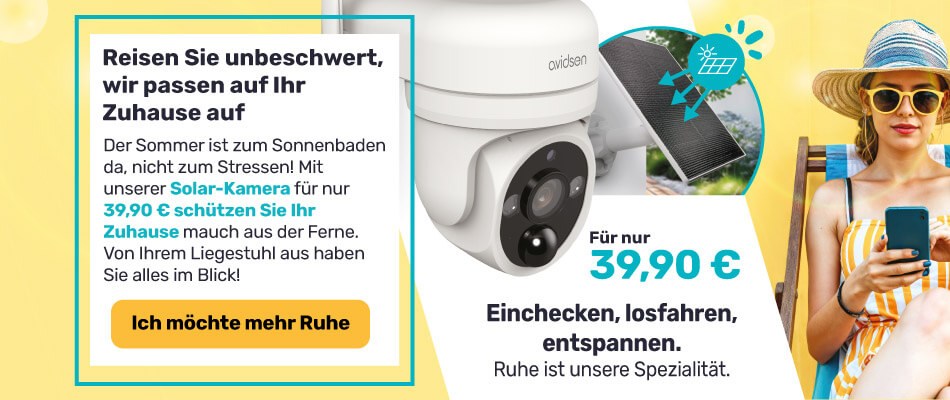 Reisen Sie unbeschwert,  wir passen auf Ihr Zuhause auf: Solar-Kamera für nur 39,90 €