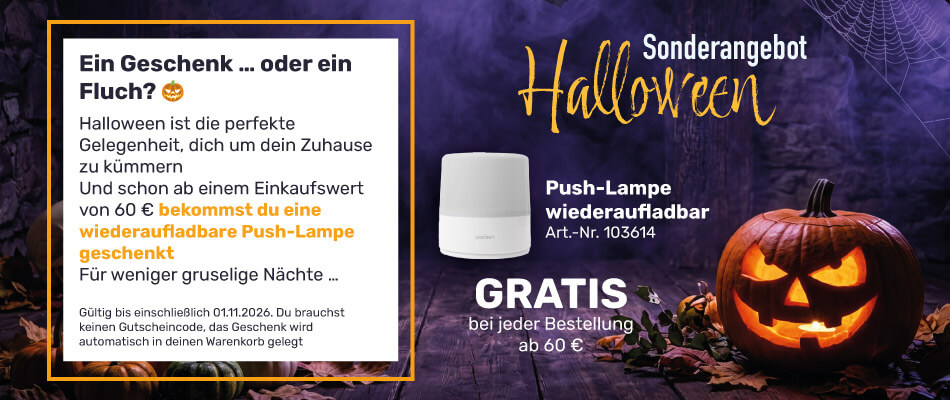 Halloween: Eine Push-Lampe gratis ab einem Einkaufswert von 60 &euro;