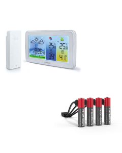 Farbige Wetterstation im Querformat mit Hintergrundbeleuchtung + 4 wiederaufladbare AAA/LR03-Batterien