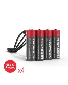 Satz mit 4 AA / LR06 Li-Ion 1.5V USB-C Akkus mit Multi-USB-Kabel - 520300 - Thomson