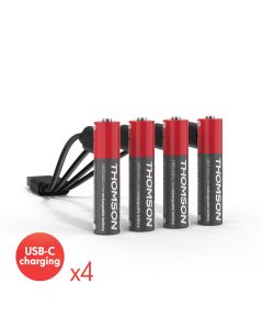 Satz mit 4 AAA / LR03 Li-Ion 1,5V USB-C Akkus mit Multi-USB-Kabel - 520302 - Thomson