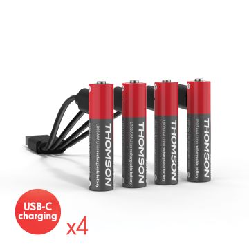 Satz mit 4 AAA / LR03 Li-Ion 1,5V USB-C Akkus mit Multi-USB-Kabel - 520302 - Thomson