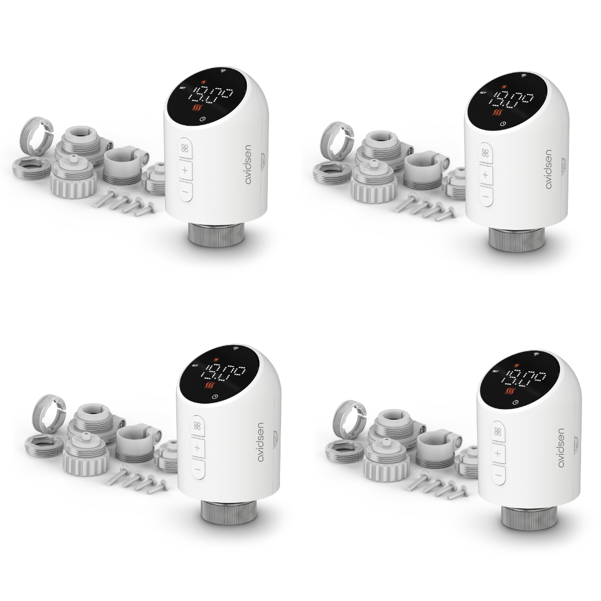 Der Inhalt des 4er-Sets mit HomeFlow-Thermostatventilen (TRV)