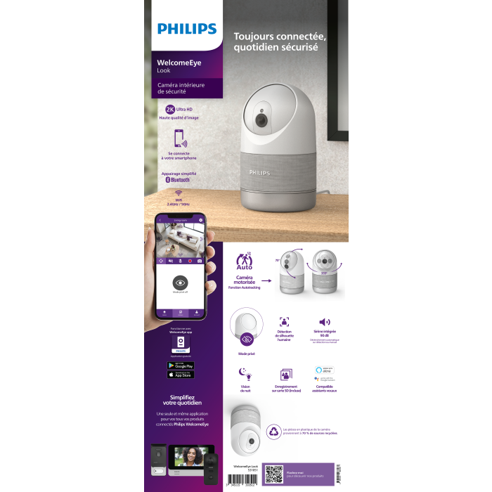 Verbundene motorisierte Innenkamera mit 2k-Auflösung und verstärktem Privatmodus Feine menschliche Erkennung - WelcomeEye Look - Philips - 531051