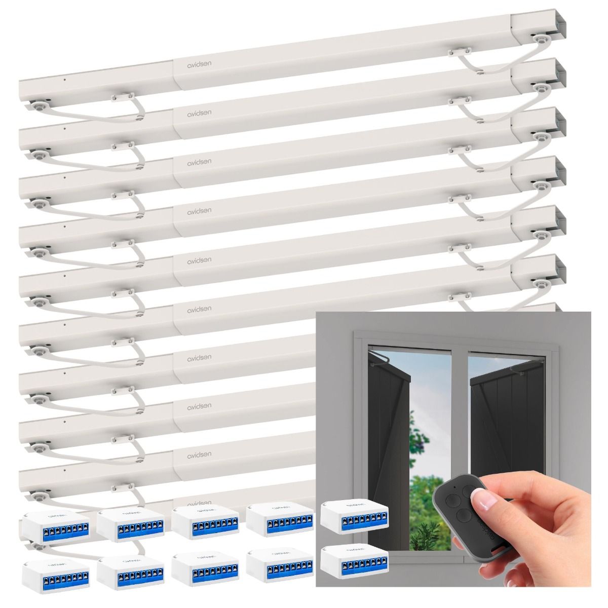 Set mit 10 vernetzten Antrieben zur Automatisierung von 10 Fenstern