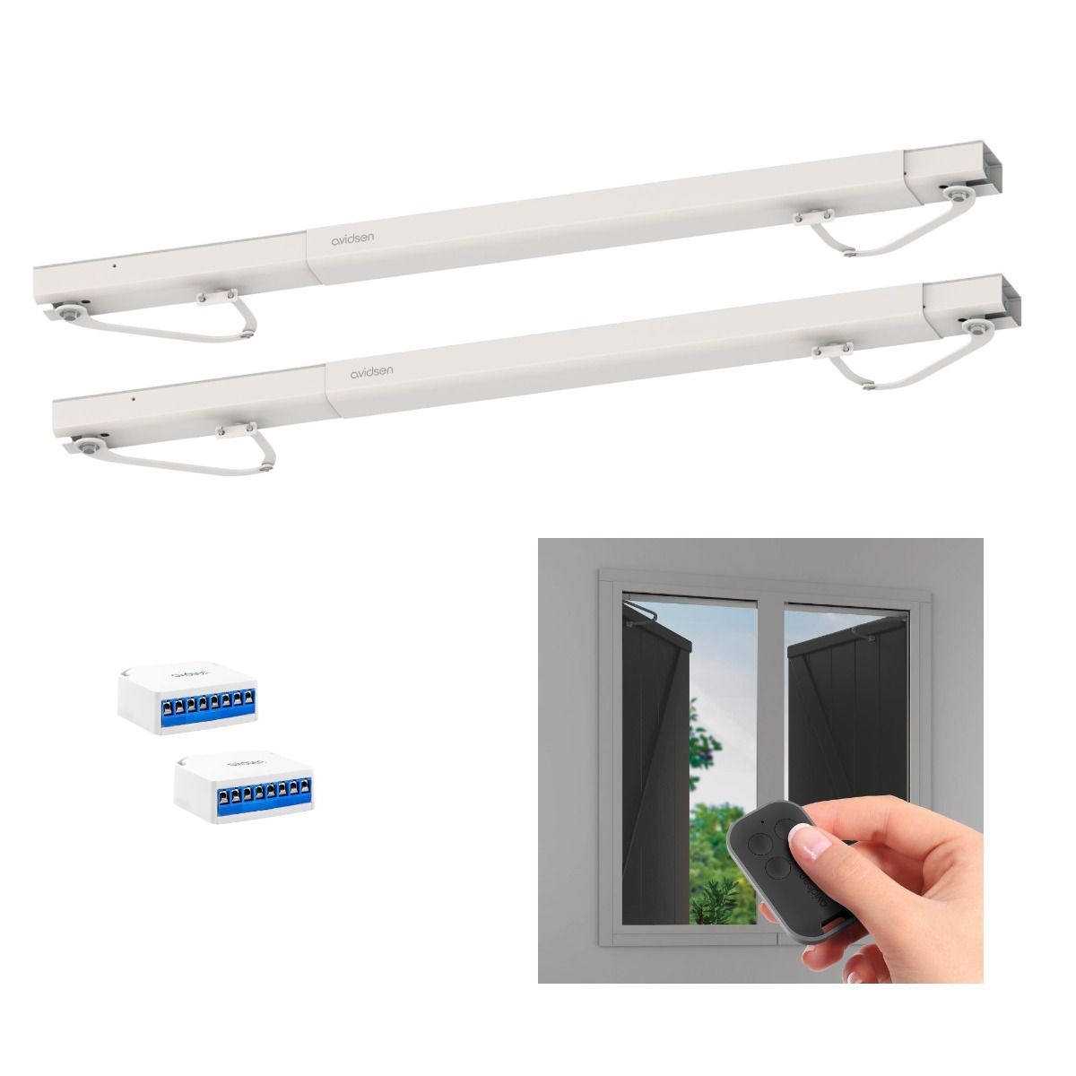 Set mit 2 vernetzten Antrieben zur Automatisierung von 2 Fenstern