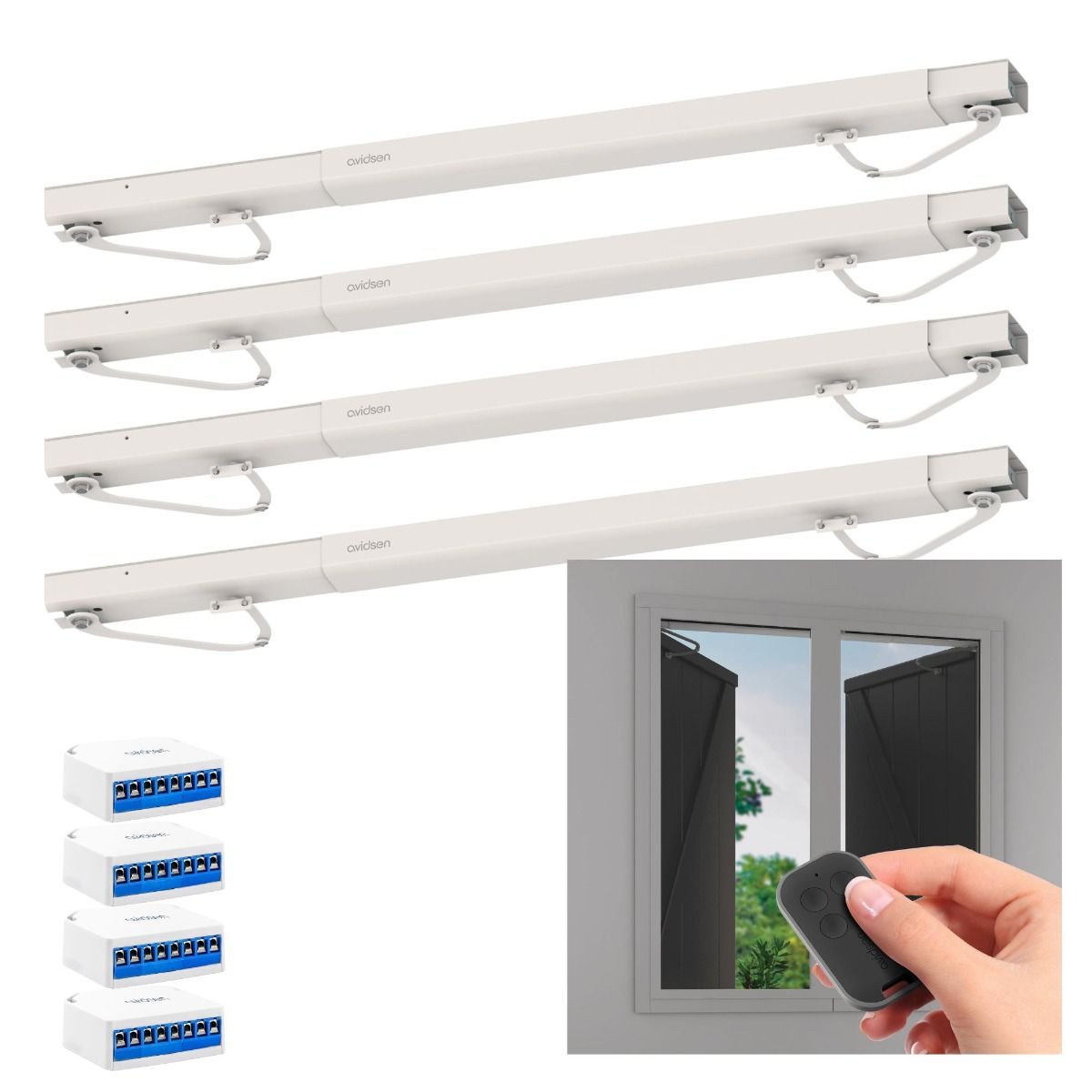 Set mit 4 vernetzten Antrieben zur Automatisierung von 4 Fenstern