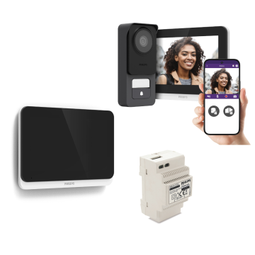 Kabelgebundene Gegensprechanlage 3K Philips WelcomeEye Connect 3 mit zusätzlichem Bildschirm und Transformator